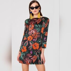 Mango Orange Green Sheath Dress with 3/4 Raglan Sleeves